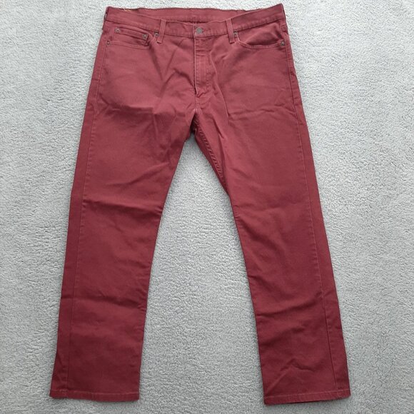 Levis Mens 513 Slim Straight Burgundy Jeans W38 L30 Cotton - Picture 1 of 10
